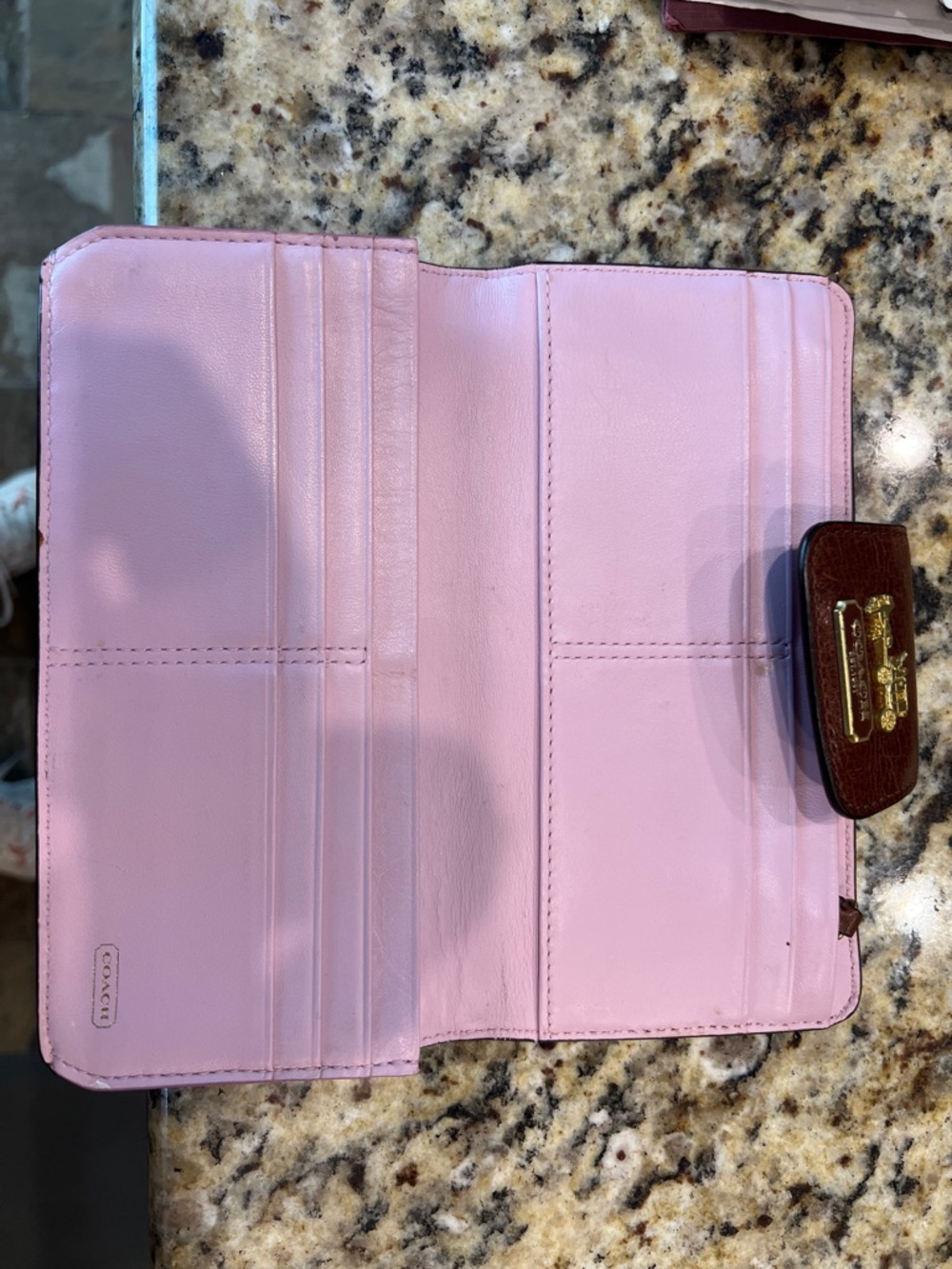 Coach Brown Leather Trifold Wallet with Brown Snap Tab and Gold Hardware - Picture 2 of 3